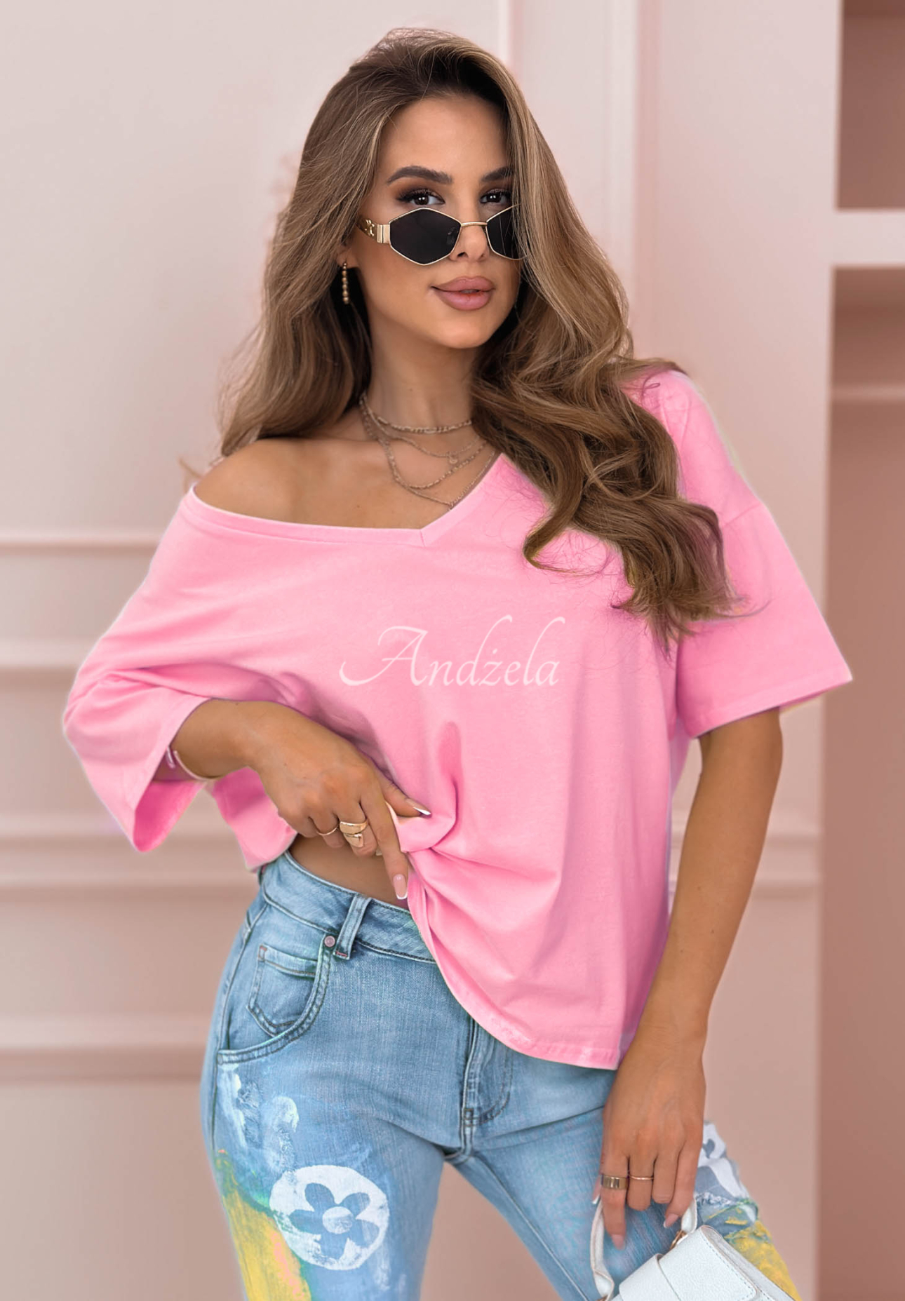 Cascade pink oversize tee with heart neckline