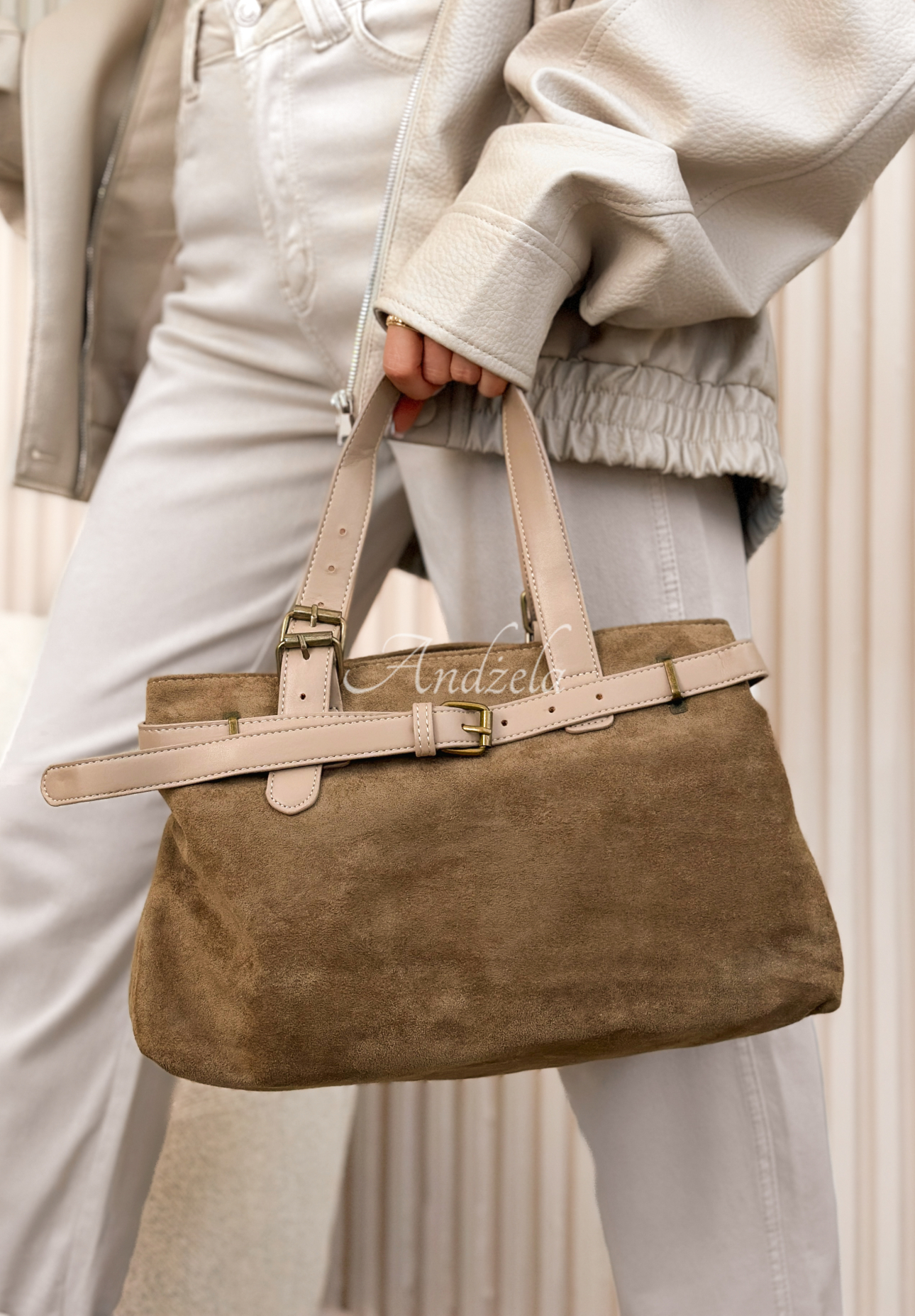 Donna Beige Suede Handbag