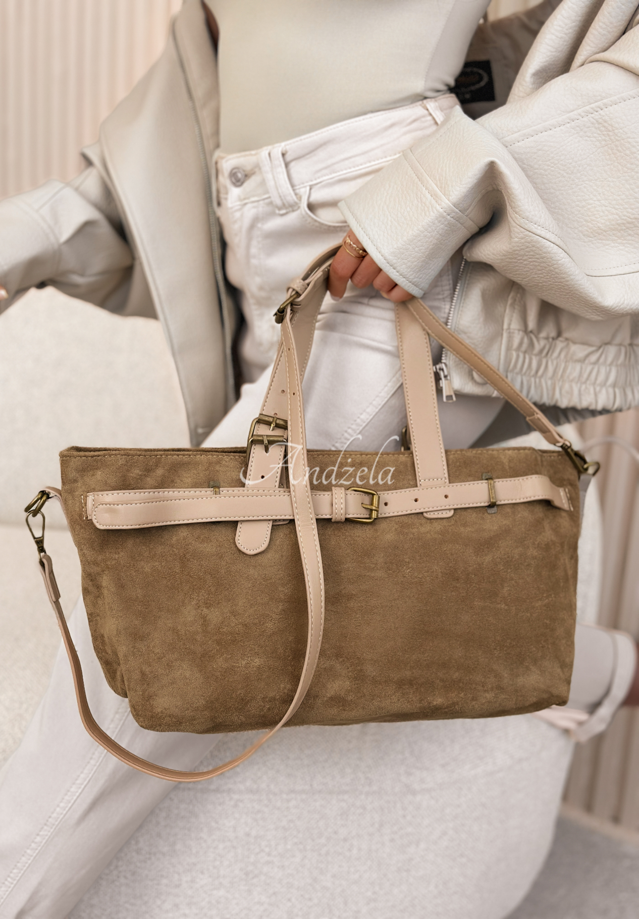 Donna Beige Suede Handbag
