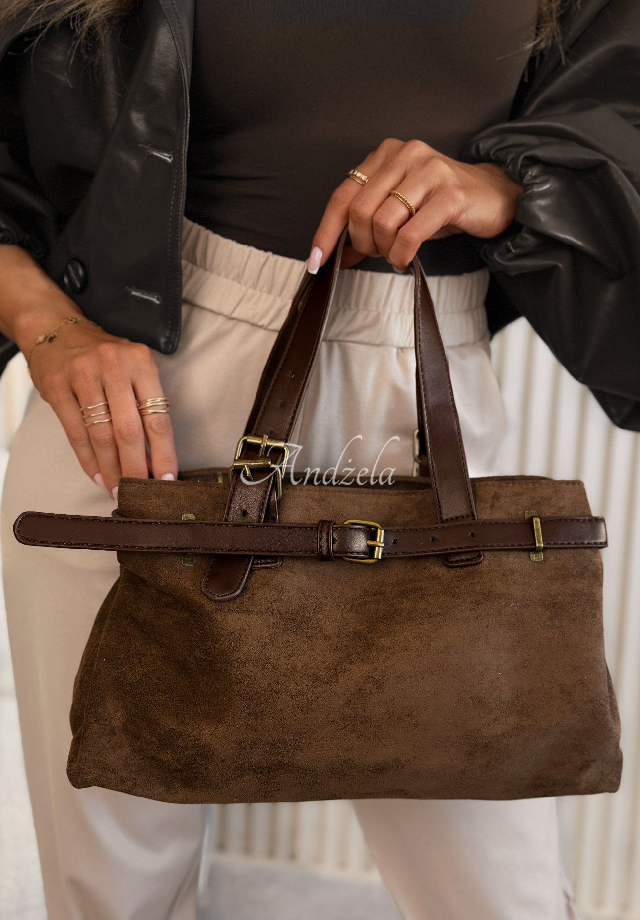 Donna Chocolate Suede Handbag