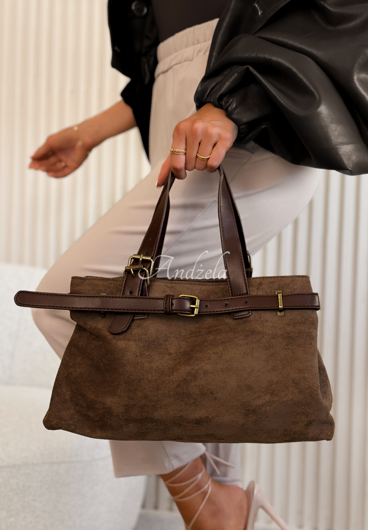 Donna Chocolate Suede Handbag