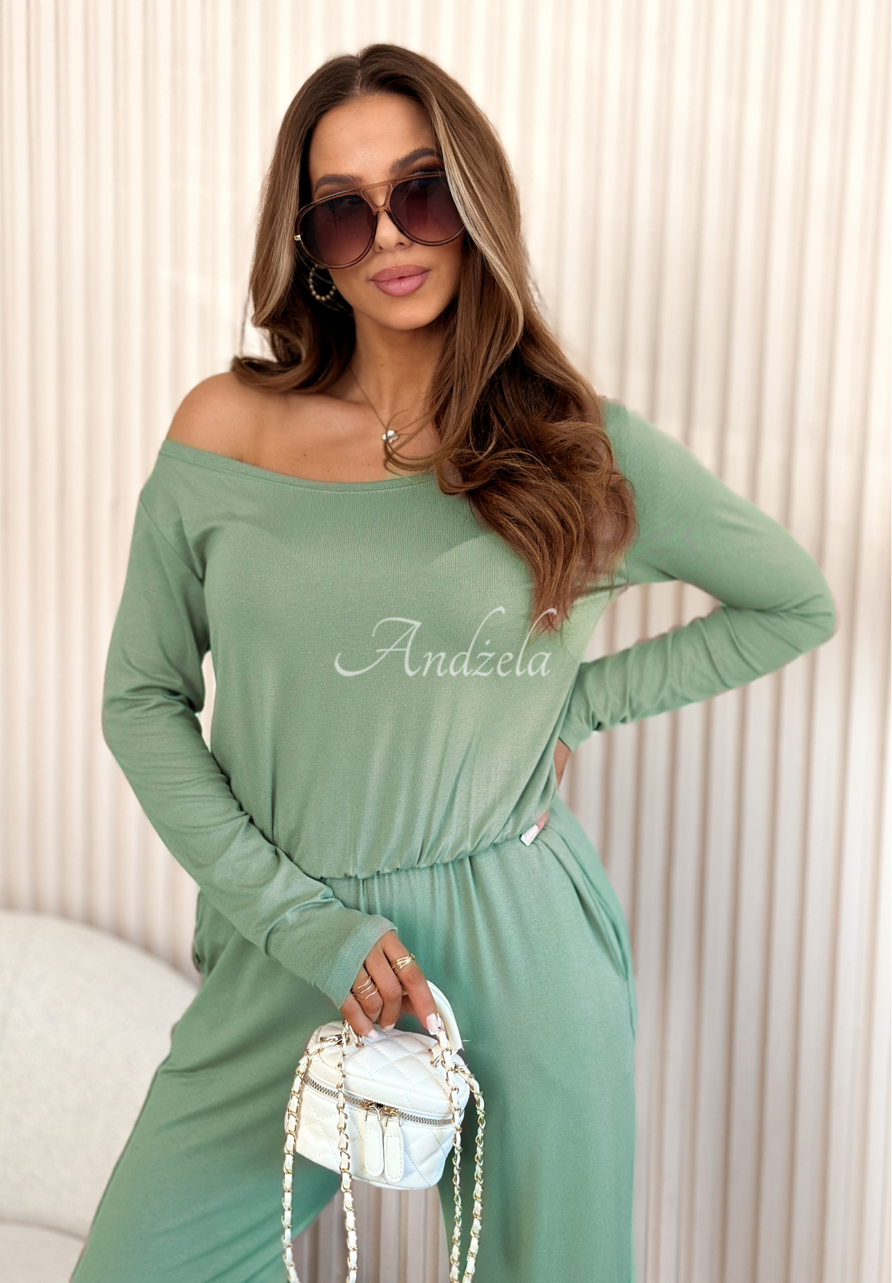 New Orleans Long Viscose Jumpsuit in Sage