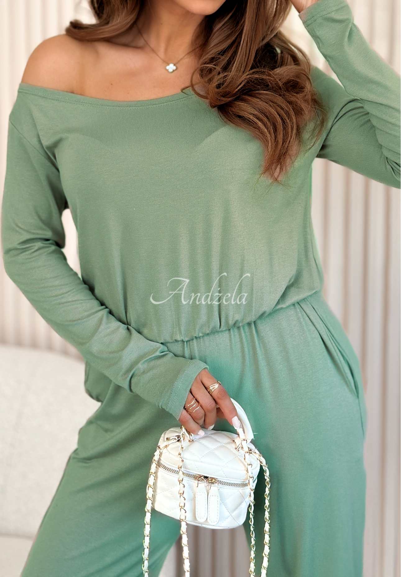 New Orleans Long Viscose Jumpsuit in Sage