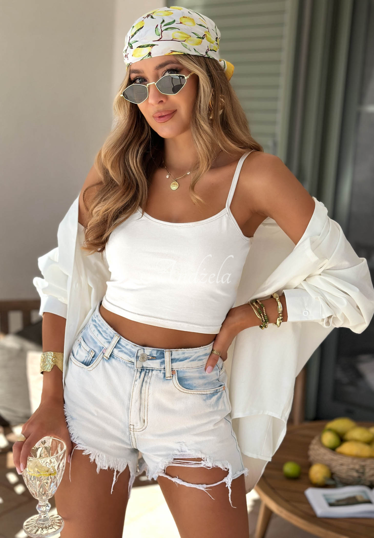 Viva Oliva short cotton tank top in ecru