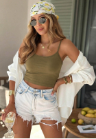 Krótki top na ramiączkach All For You oliwkowy