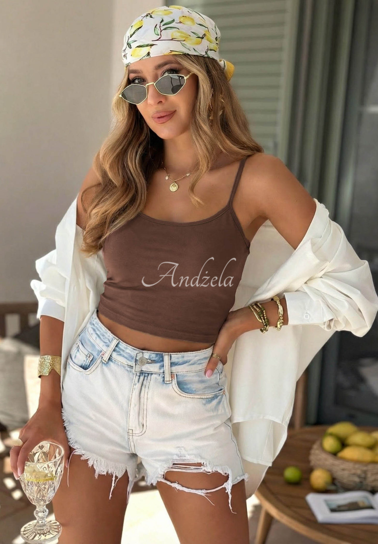 Viva Oliva Short Chocolate-Colored Cotton Tank Top