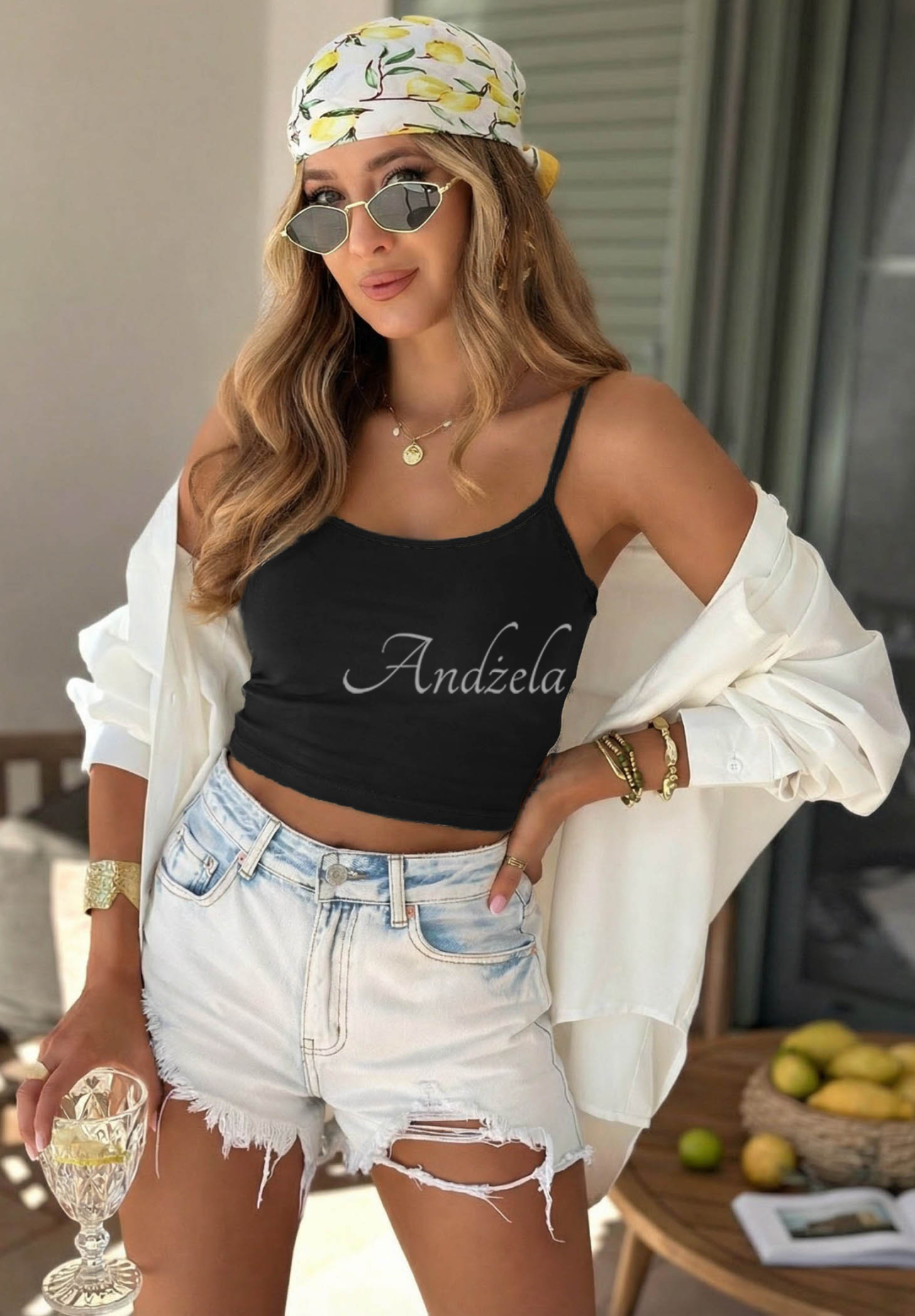 Viva Oliva Short Black Cotton Tank Top