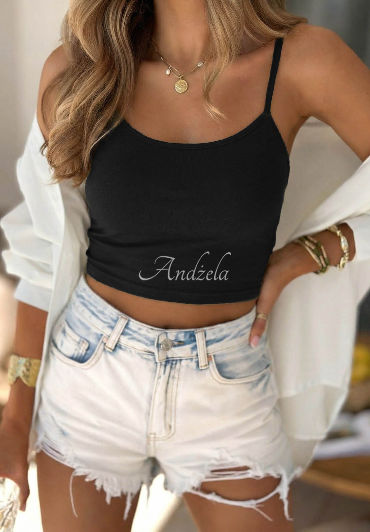 Viva Oliva Short Black Cotton Tank Top