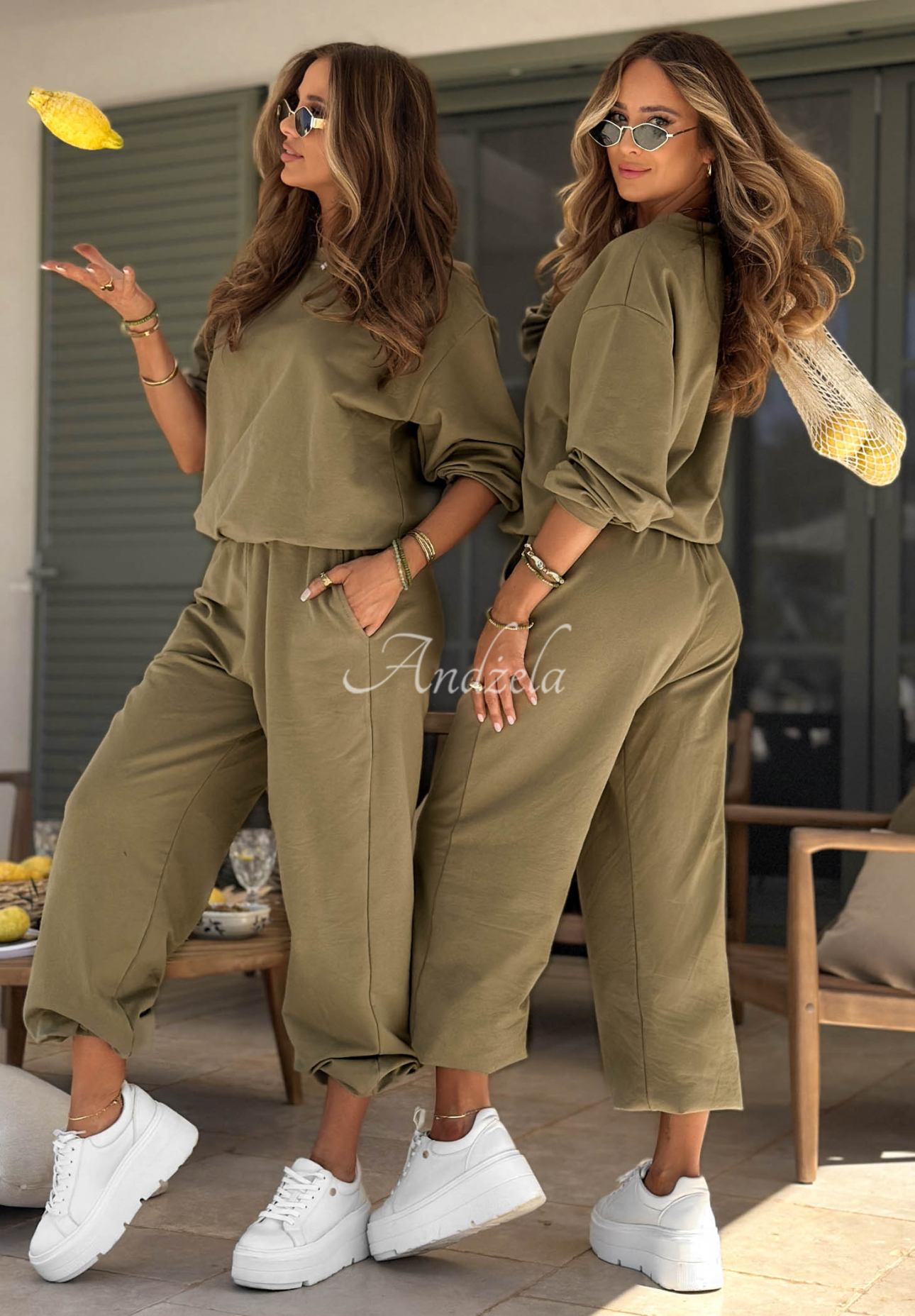 Viva Oliva olive green cotton sweatshirt and sweatpants set
