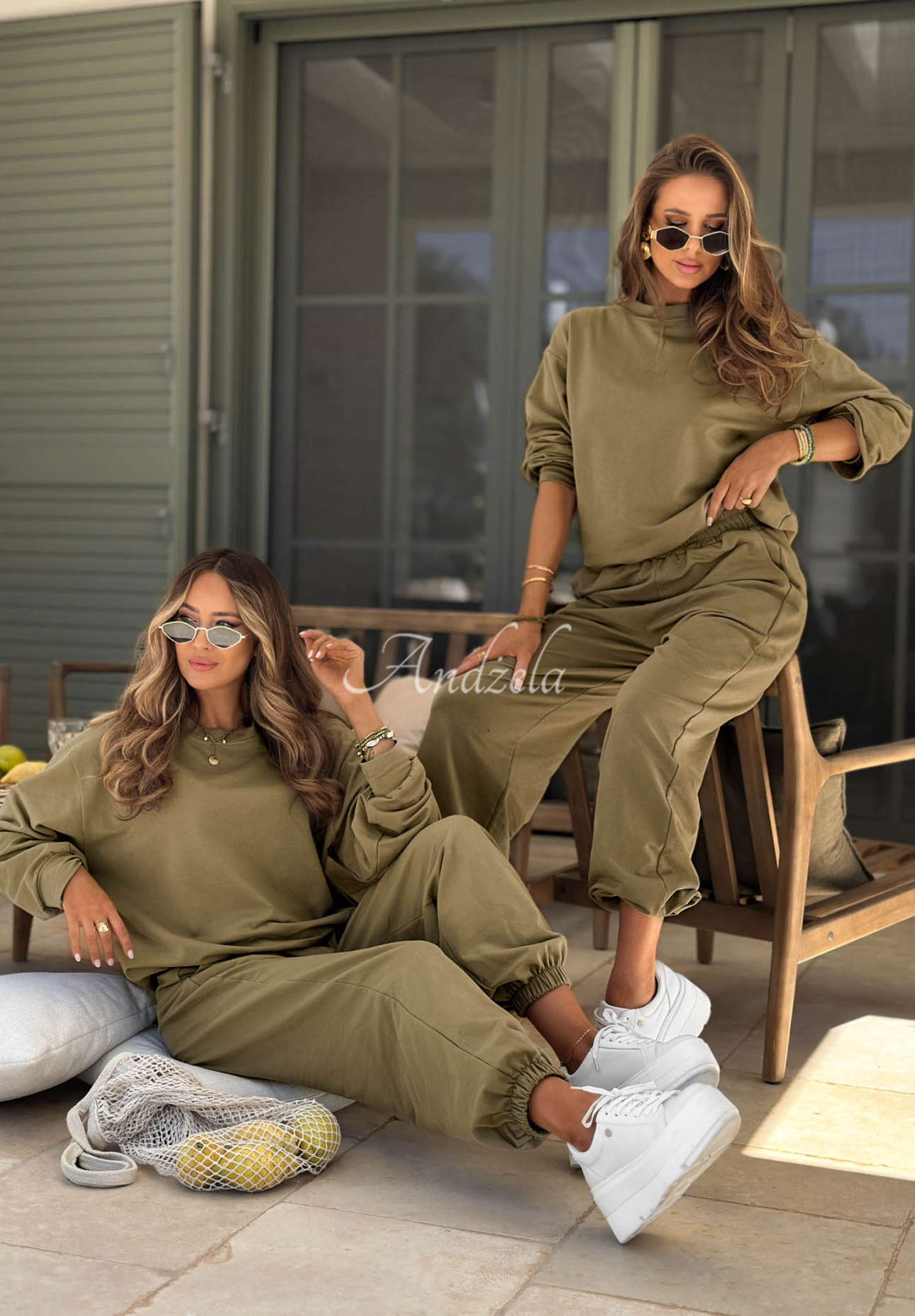 Viva Oliva olive green cotton sweatshirt and sweatpants set