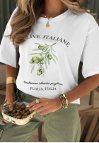 Bawełniany T-shirt z nadrukiem Olive Italiane biały