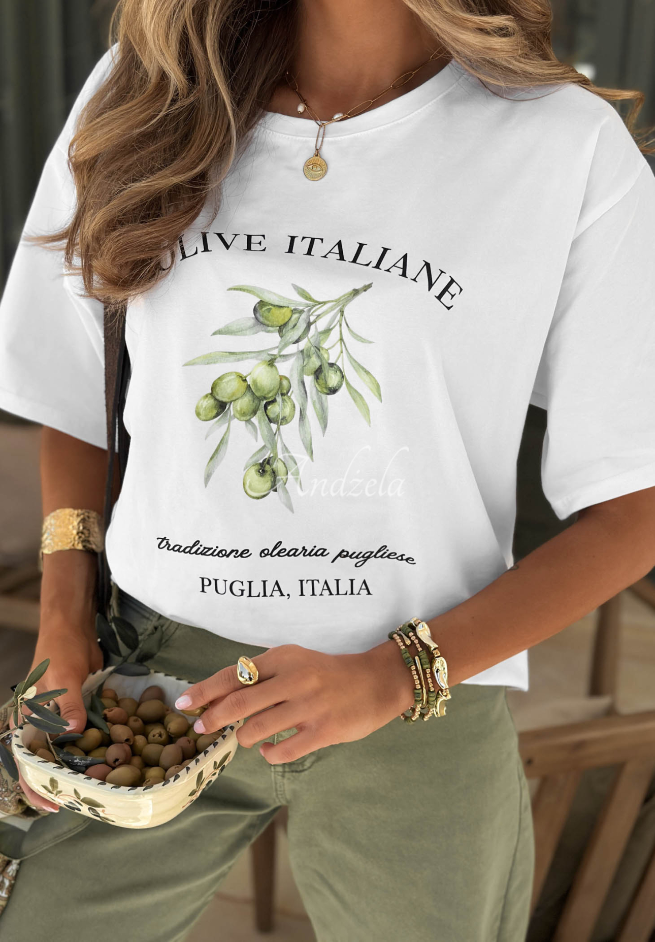 Bawełniany T-shirt z nadrukiem Viva Oliva biały