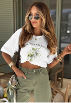 Bawełniany T-shirt z nadrukiem Olive Italiane biały