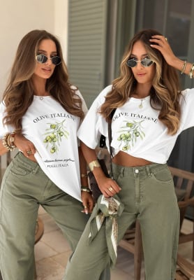 Bawełniany T-shirt z nadrukiem Viva Oliva biały