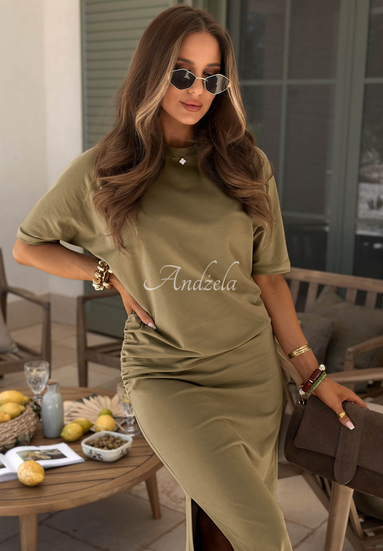 Viva Oliva Olive Green Cotton Ruffle Dress