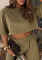 Bawełniany T-shirt z poduszkami Silent Hour czekoladowy