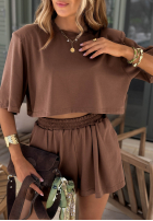 Bawełniany T-shirt z poduszkami Silent Hour czekoladowy