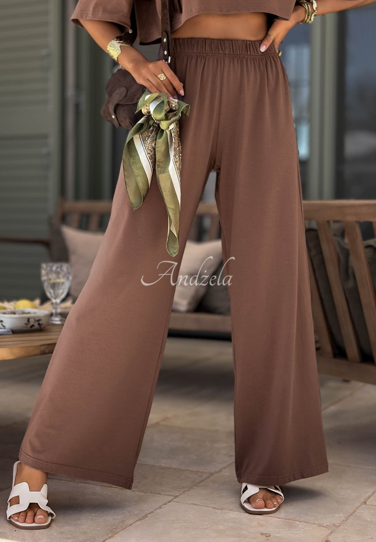 Viva Oliva Chocolate-Brown Wide-Leg Cotton Sweatpants