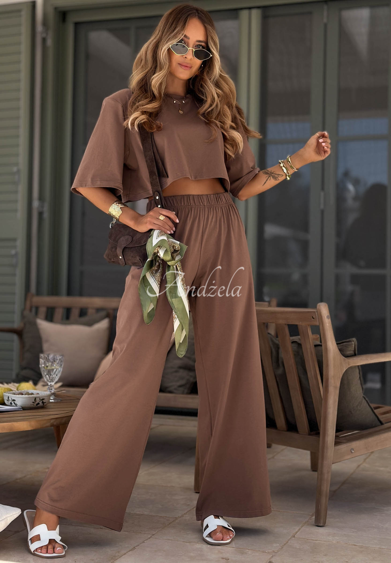 Viva Oliva Chocolate-Brown Wide-Leg Cotton Sweatpants