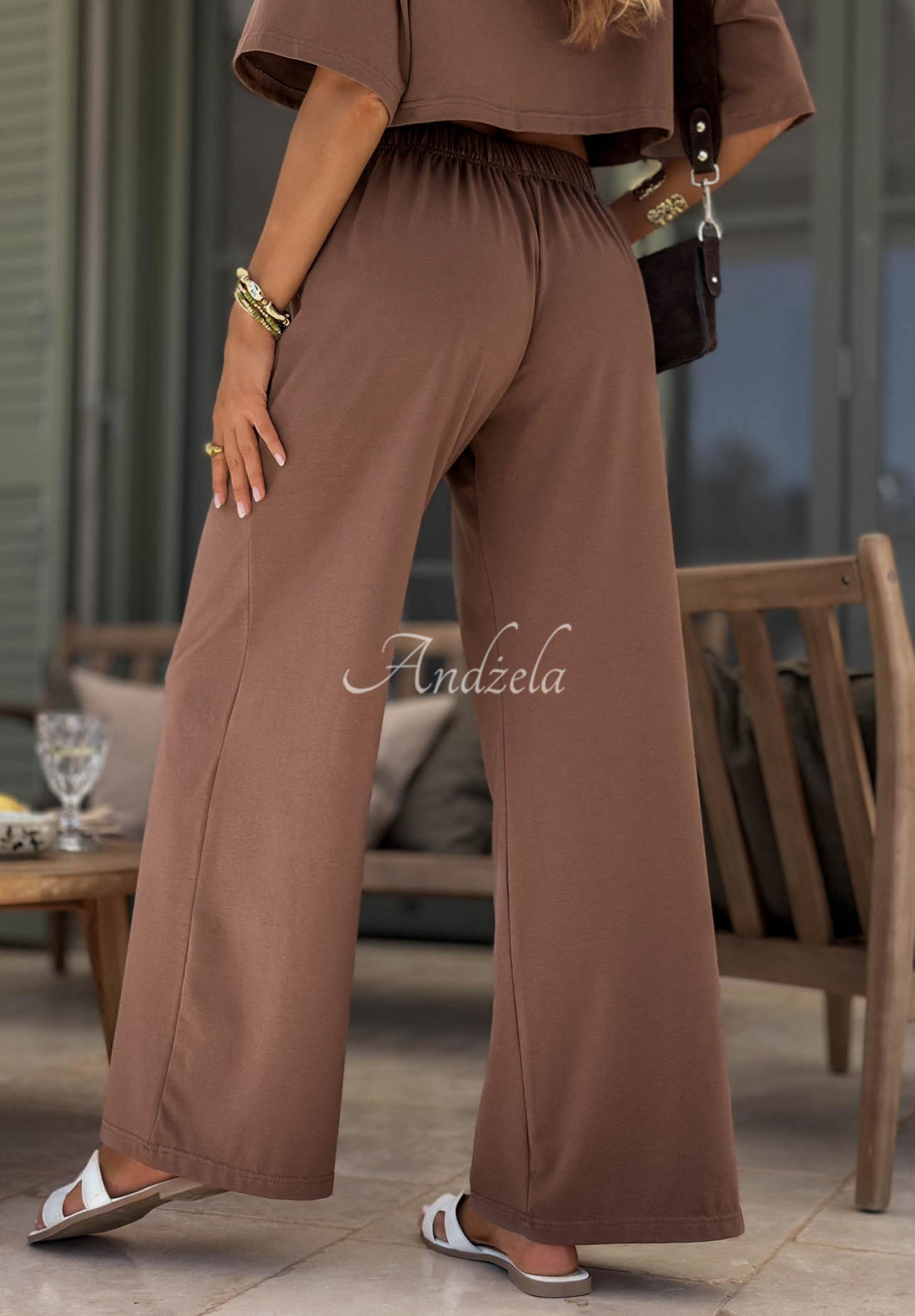 Viva Oliva Chocolate-Brown Wide-Leg Cotton Sweatpants