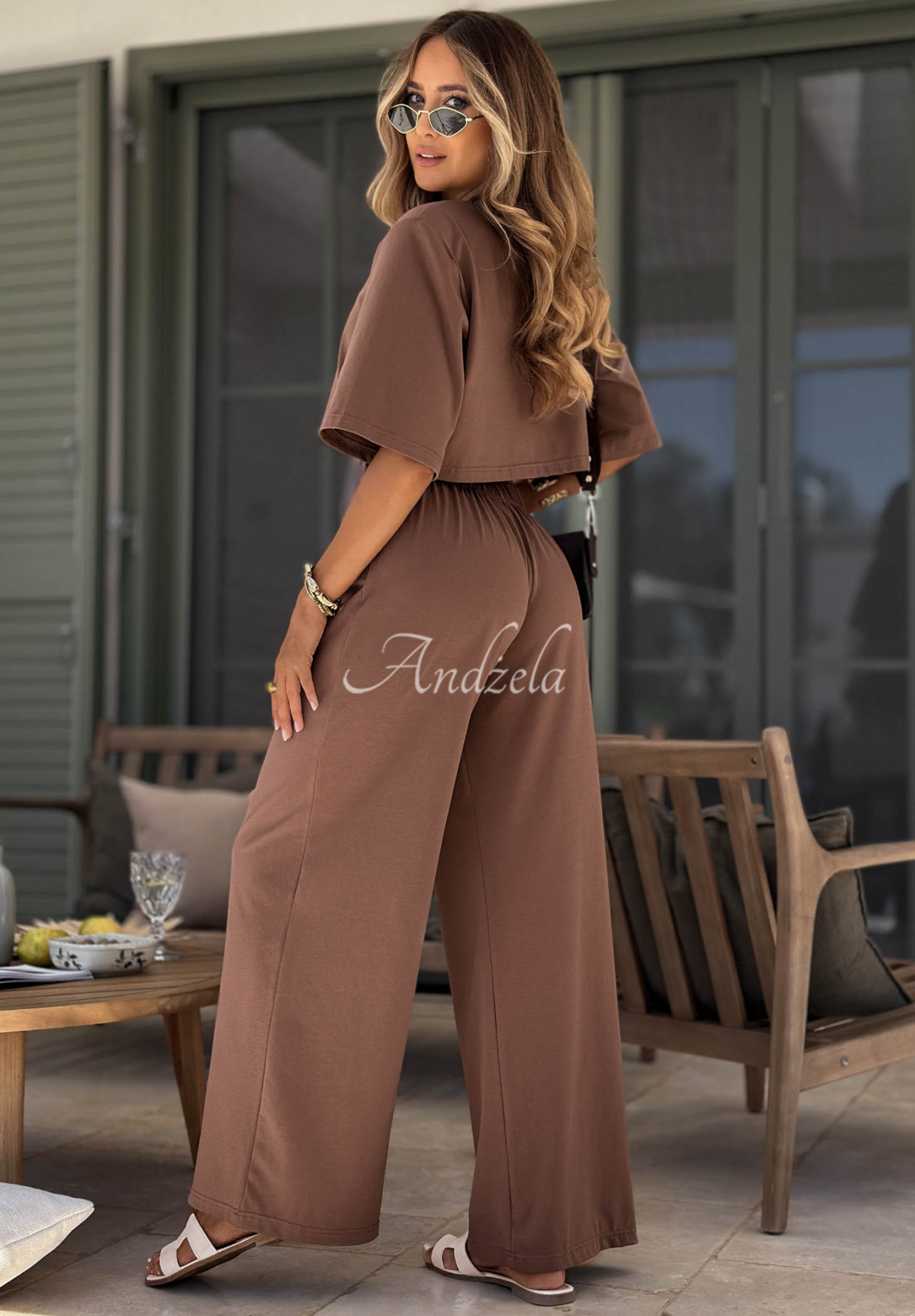 Viva Oliva Chocolate-Brown Wide-Leg Cotton Sweatpants