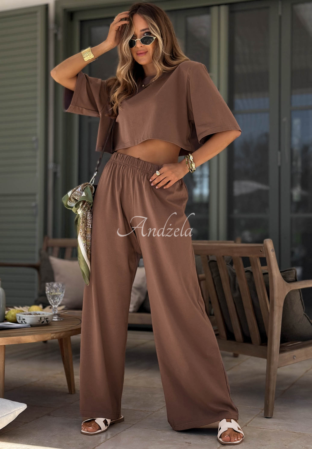 Viva Oliva Chocolate-Brown Wide-Leg Cotton Sweatpants