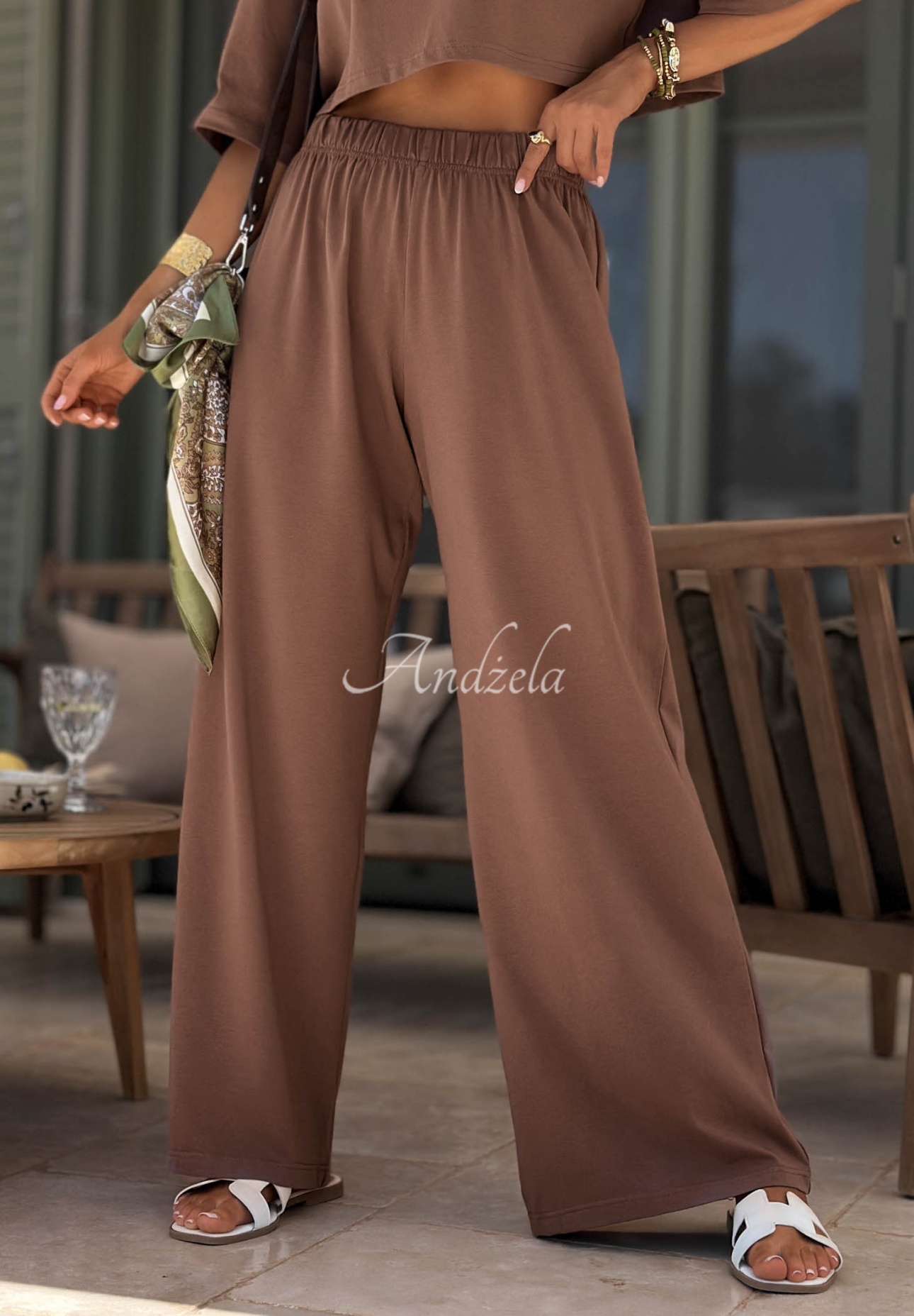 Viva Oliva Chocolate-Brown Wide-Leg Cotton Sweatpants