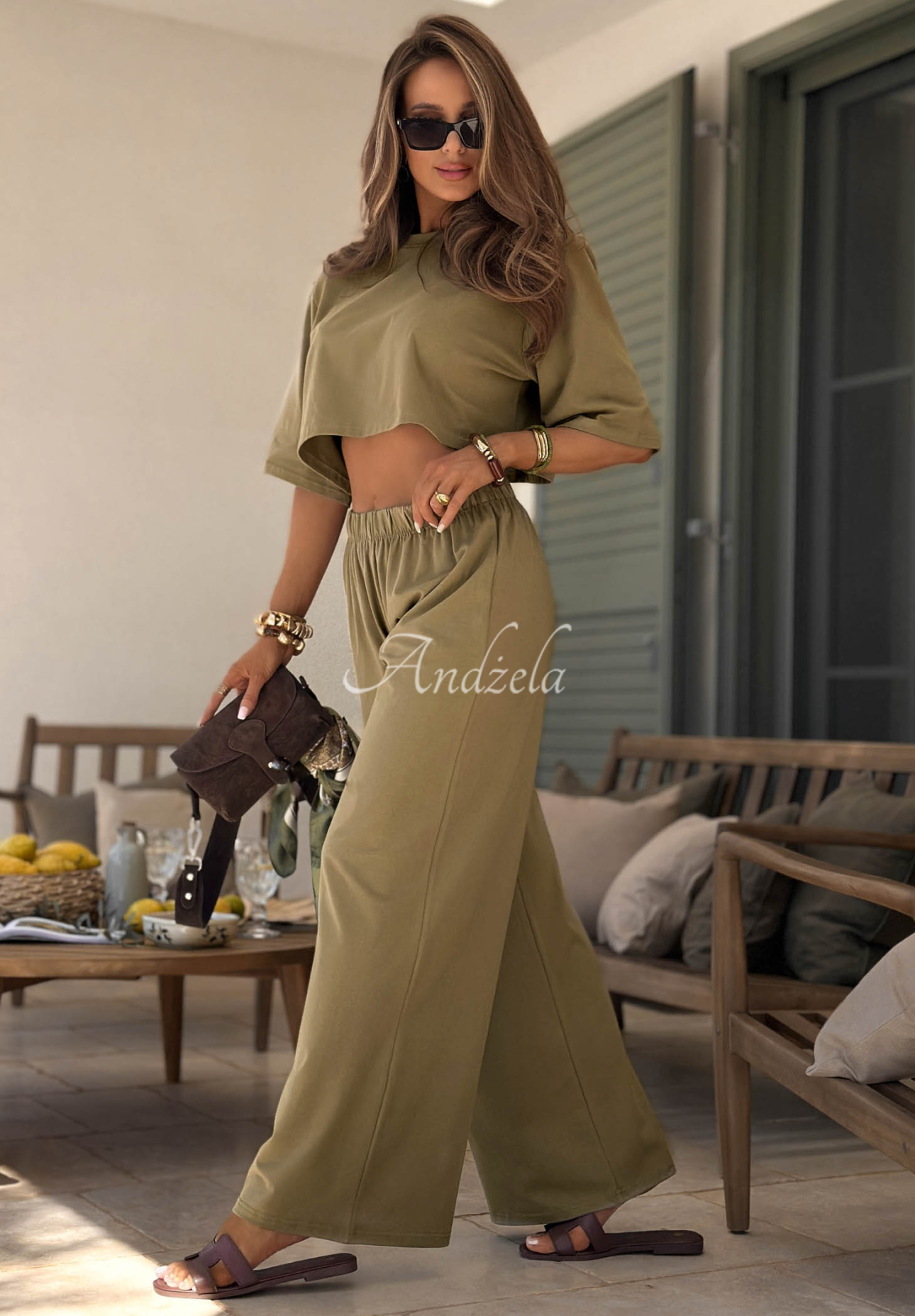 Viva Oliva olive-green wide-leg cotton sweatpants