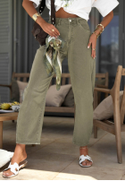 Spodnie jeansowe balloon z paskiem Plain Mood khaki