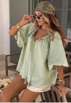 Blouse z bufkami i wiązaniem przy dekolcie Bellanova White