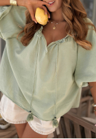 Bluzka z bufkami i wiązaniem przy dekolcie Bellanova biała