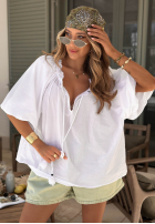 Blouse z bufkami i wiązaniem przy dekolcie Bellanova White