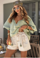 Jeansowe szorty z gumką w pasie Travel Vlogs pistacjowe