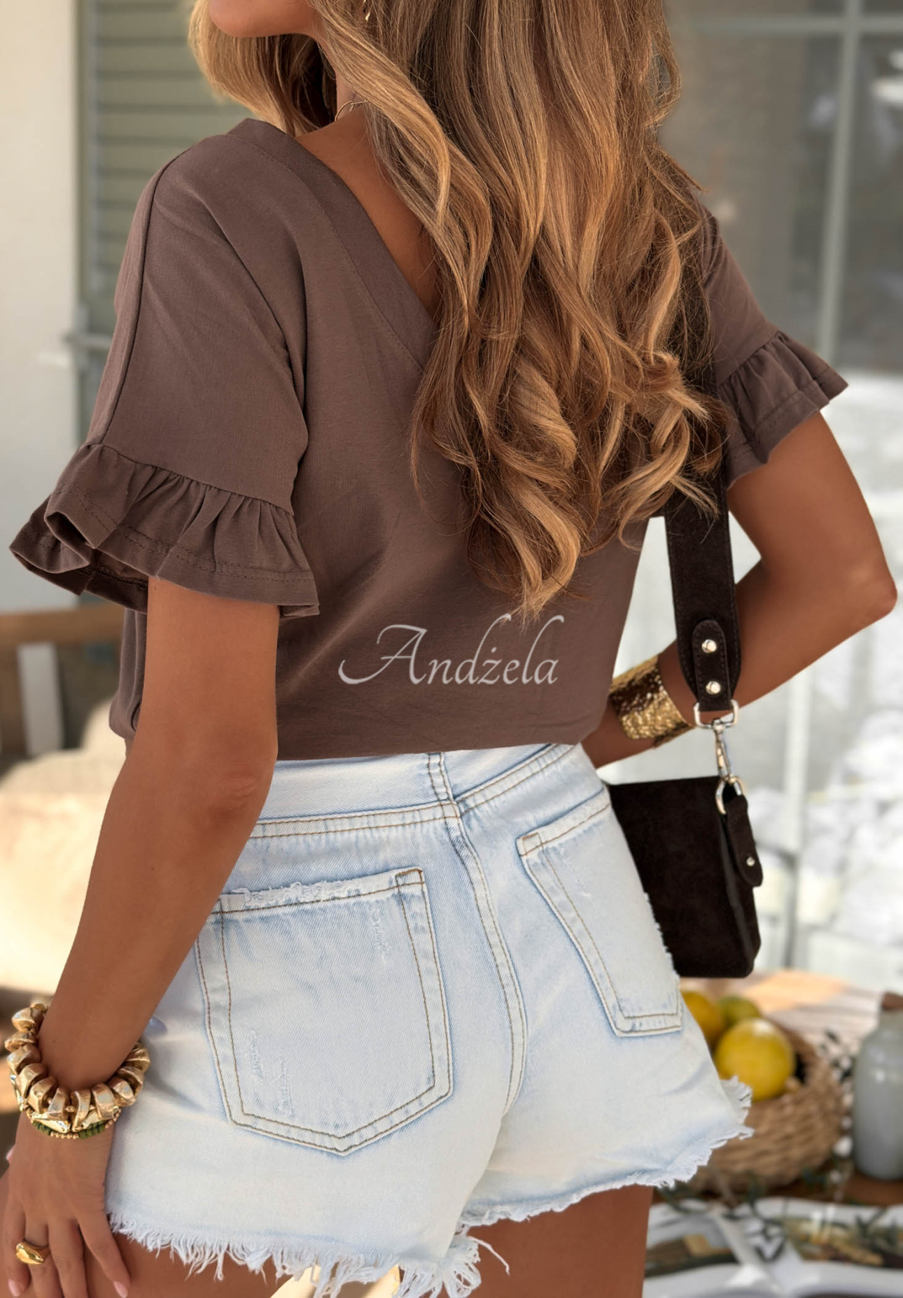 Ask For More Chocolate-Brown Cotton T-Shirt with Ruffles