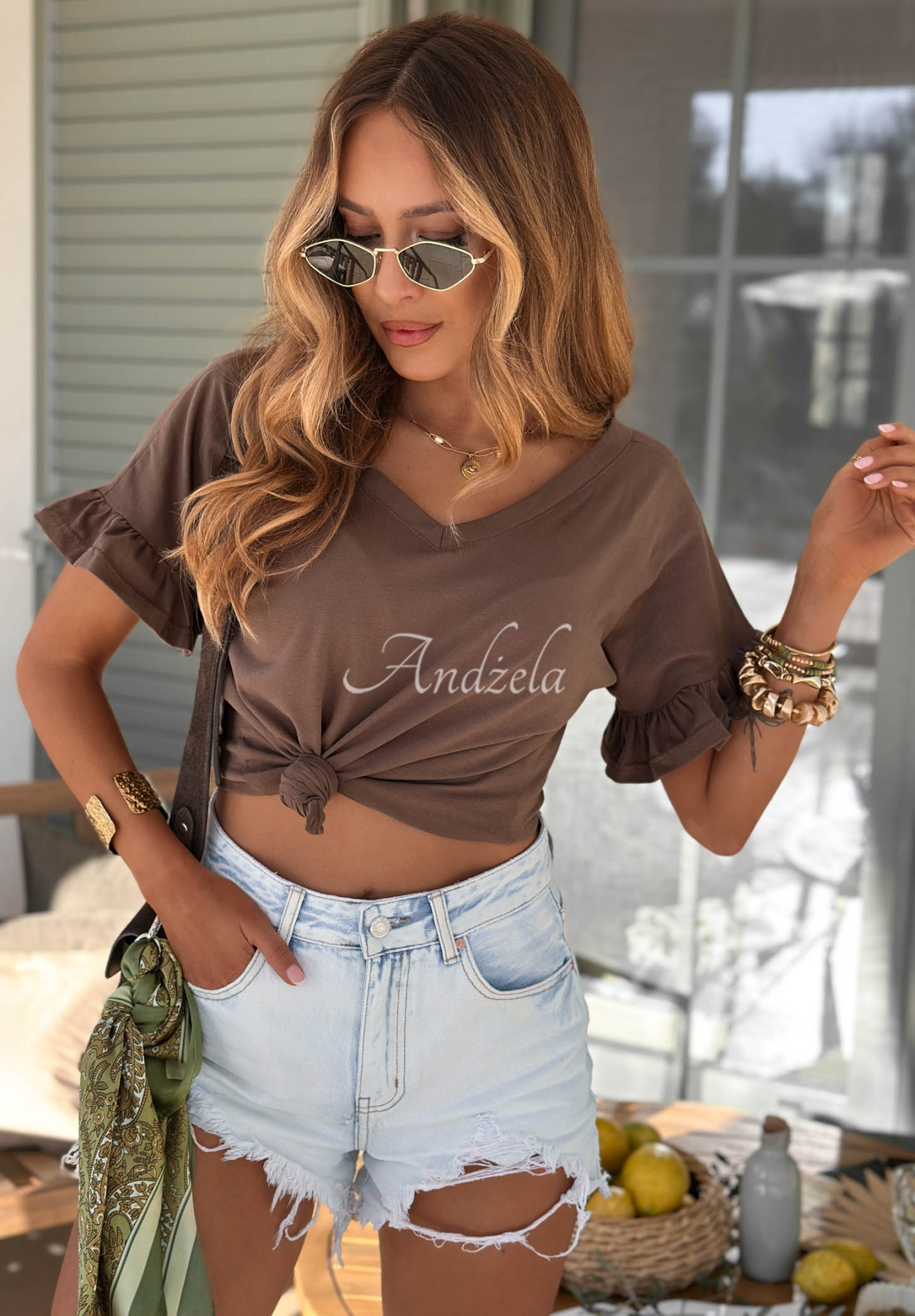 Ask For More Chocolate-Brown Cotton T-Shirt with Ruffles