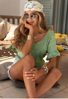 Bawełniany T-shirt z falbankami Ask For More pudrowy róż