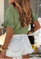 Bawełniany T-shirt z falbankami Ask For More pudrowy róż