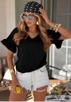 Bawełniany T-shirt z falbankami Ask For More pudrowy róż