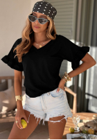 Bawełniany T-shirt z falbankami Ask For More pudrowy róż