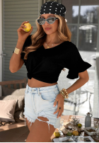 Bawełniany T-shirt z falbankami Ask For More pudrowy róż