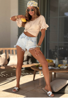 Bawełniany T-shirt z falbankami Ask For More pudrowy róż