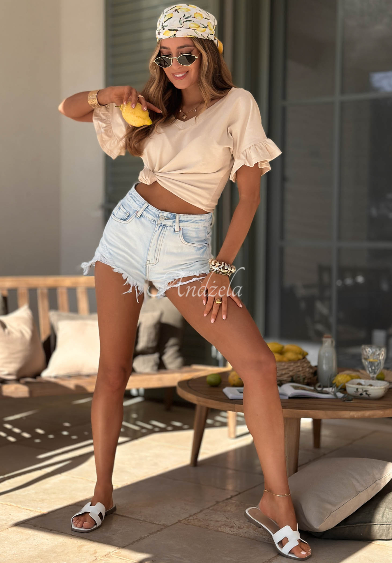 Ask For More Beige Cotton T-Shirt with Ruffles