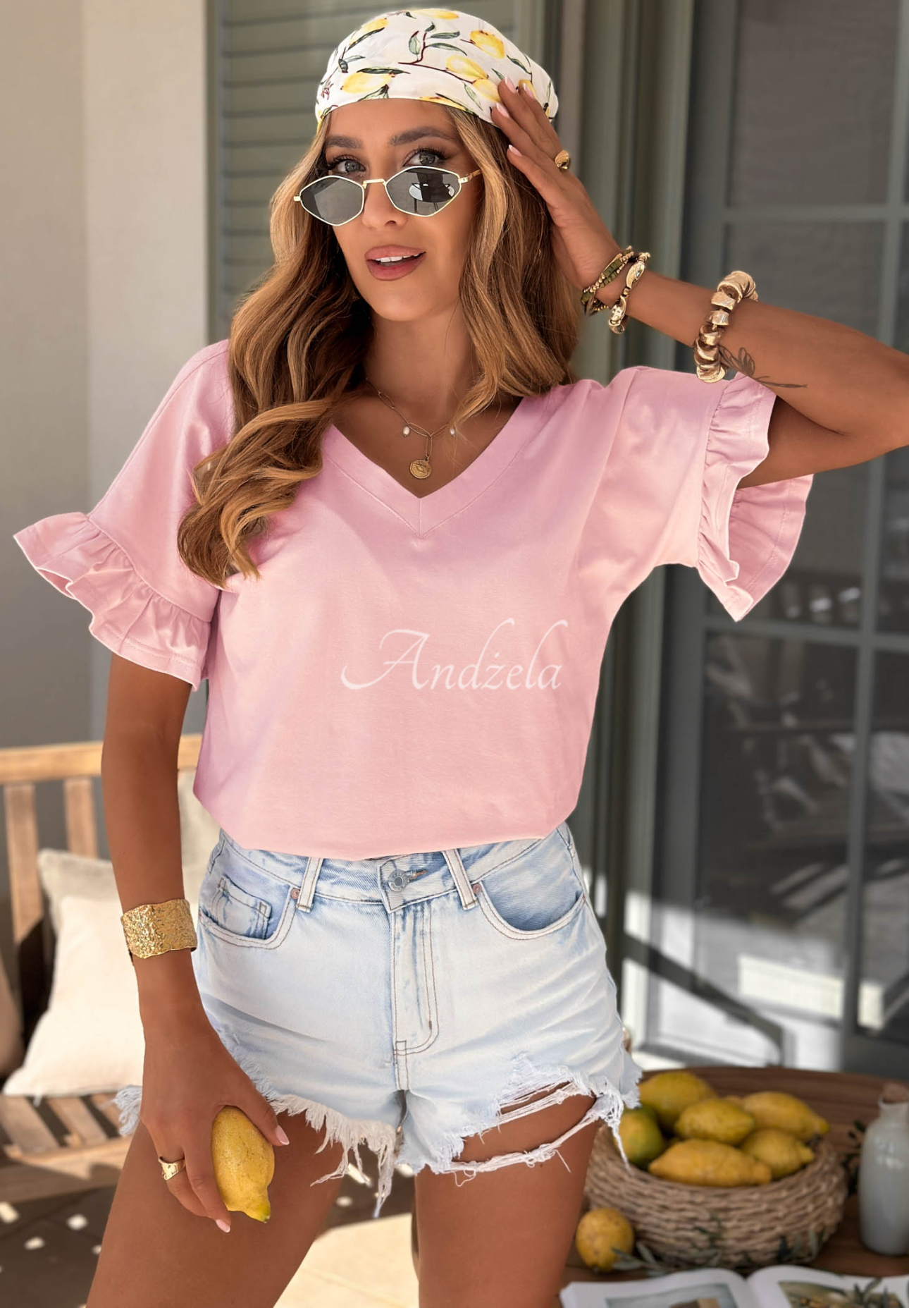 Ask For More Cotton T-Shirt with Ruffles in Powder Pink