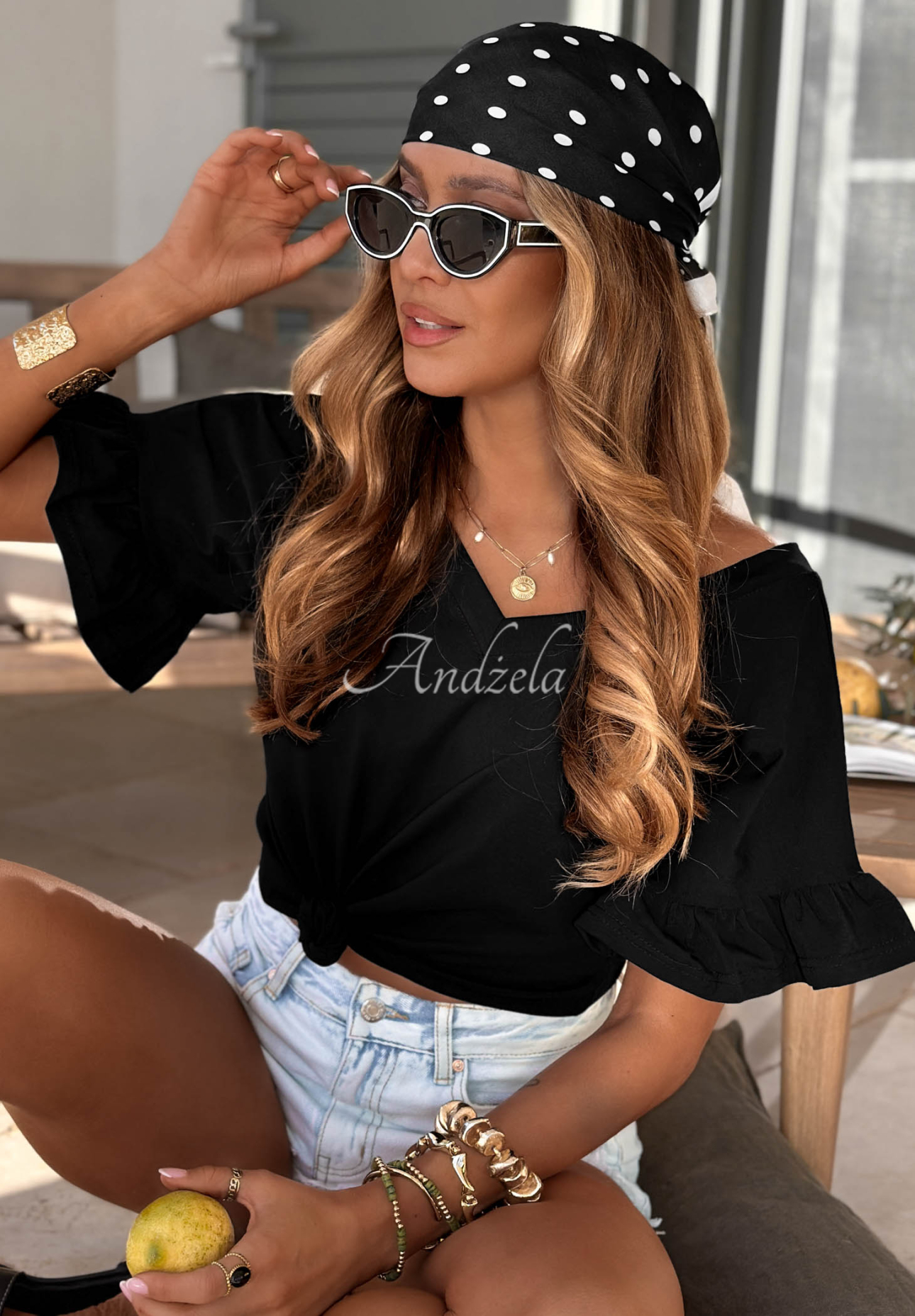 Apaszka w groszki Dot Harmony czarno-biała