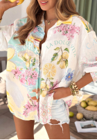 Asymetryczna koszula we wzory Capri Lemonade biało-błękitna