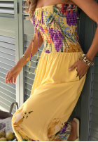 Długi kombinezon bez ramiączek w kwiaty Florette jasnobeżowy