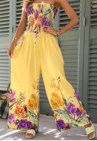 Długi kombinezon bez ramiączek w kwiaty Florette jasnobeżowy