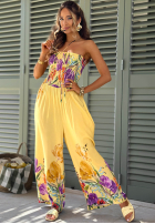 Długi kombinezon bez ramiączek w kwiaty Florette jasnobeżowy