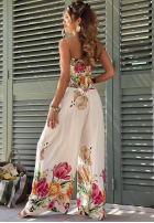 Długi kombinezon bez ramiączek w kwiaty Florette jasnobeżowy