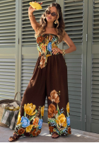 Długi kombinezon bez ramiączek w kwiaty Florette jasnobeżowy